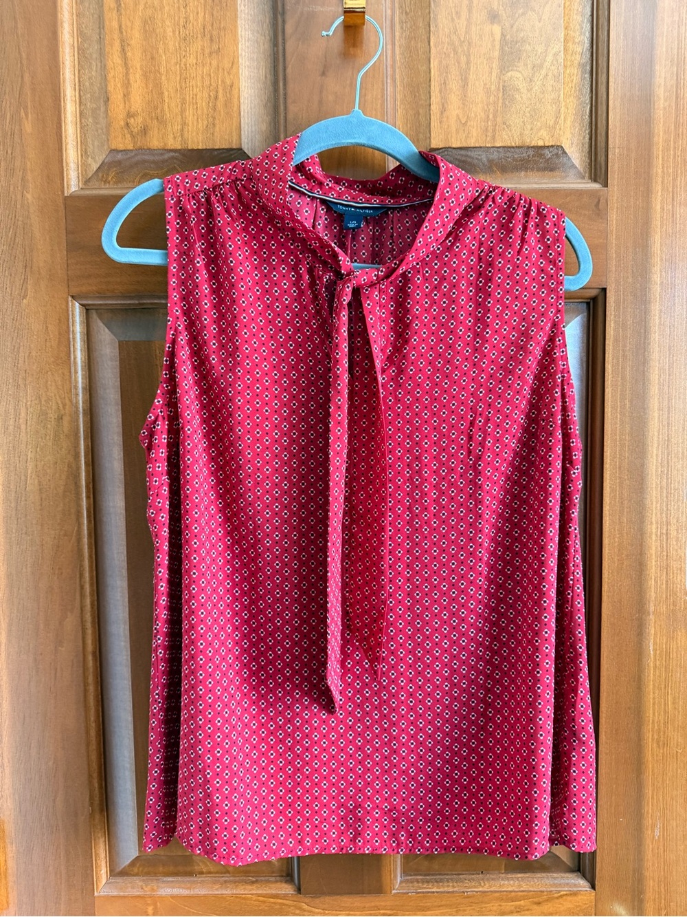 Tommy Hilfiger Sleeveless Red Tie-Neck Blouse - Women's Top